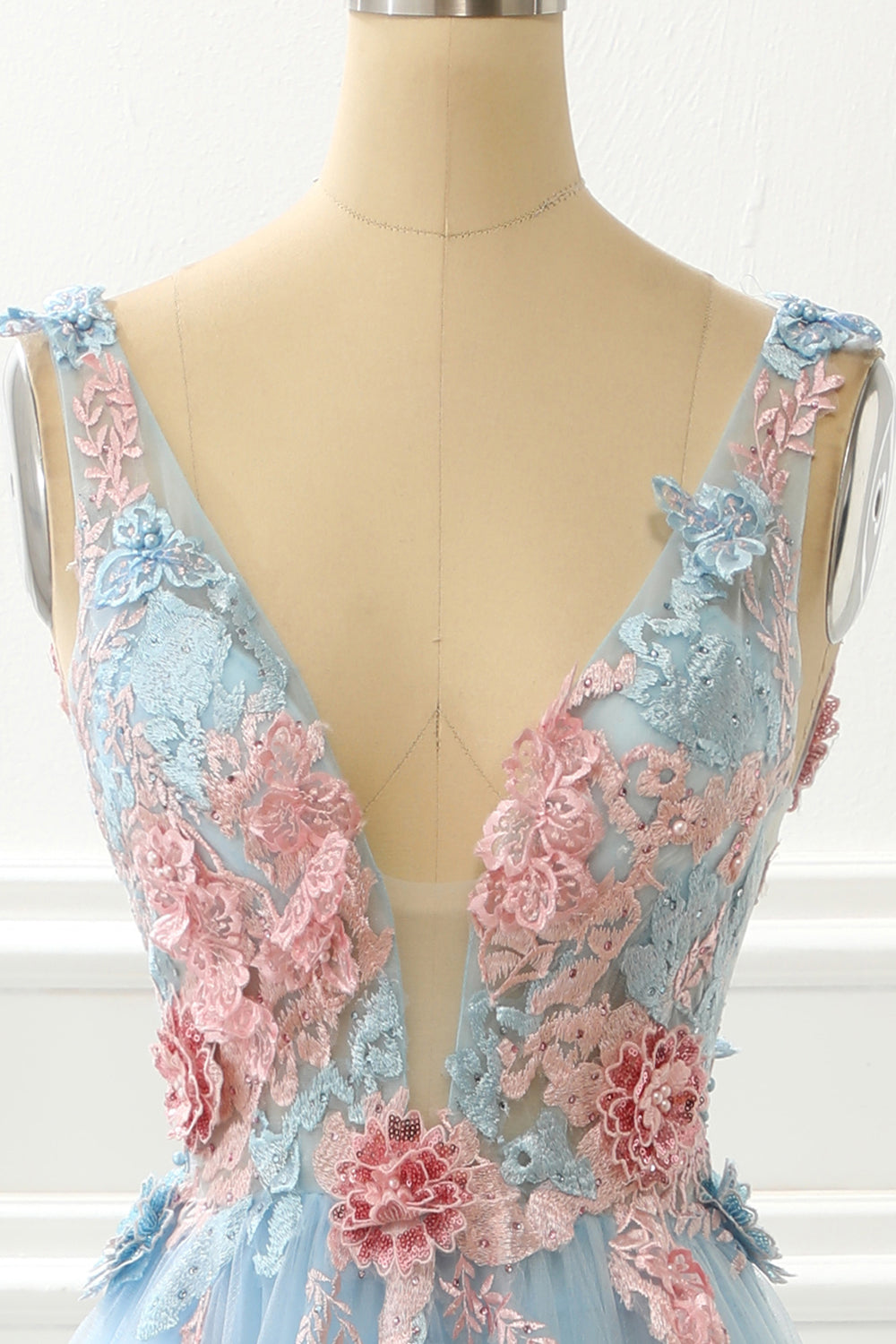 A-Linie Blau Prinzessin Ballkleid Mit Applikationen Formelle Abendkleider