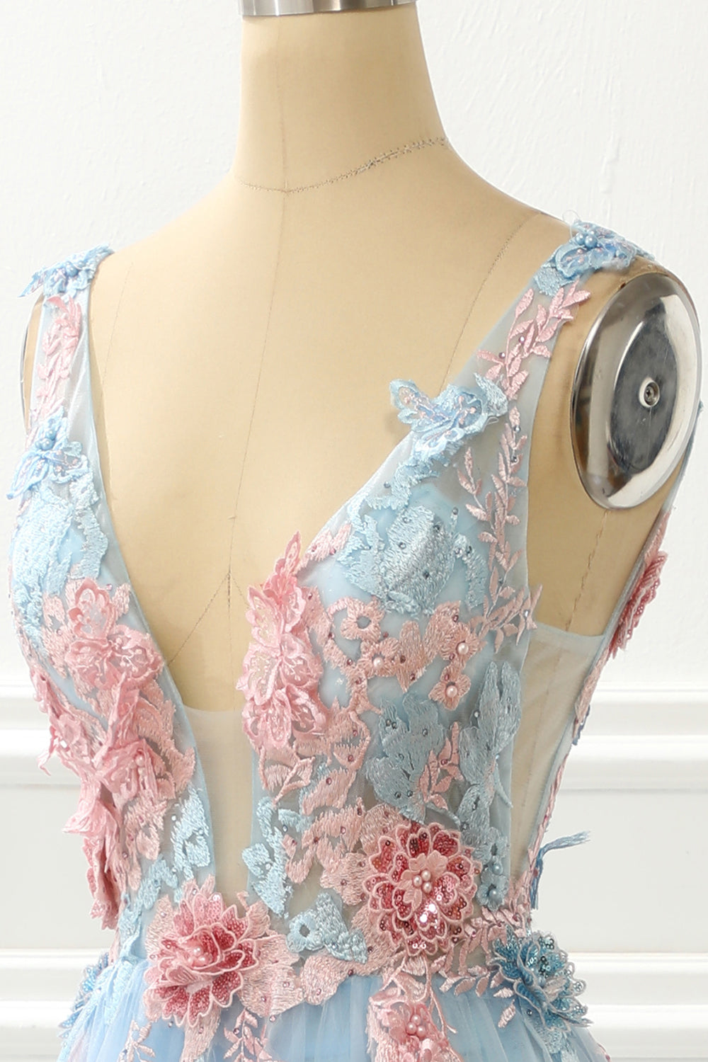 A-Linie Blau Prinzessin Ballkleid Mit Applikationen Formelle Abendkleider