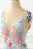 A-Linie Blau Prinzessin Ballkleid Mit Applikationen Formelle Abendkleider
