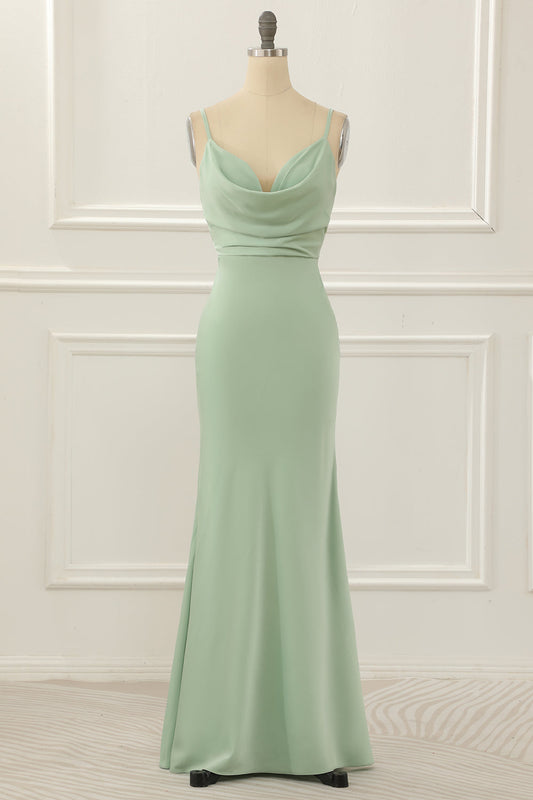 Satin Spaghetti Straps Light Green Bridesmaid Dress Formal Evening Dresses