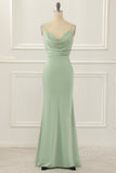 Satin Spaghetti Straps Light Green Bridesmaid Dress Formal Evening Dresses