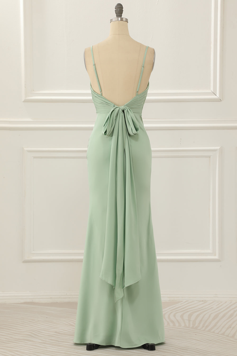 Satin Spaghetti Straps Light Green Bridesmaid Dress Formal Evening Dresses