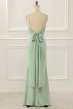 Satin Spaghetti Straps Light Green Bridesmaid Dress Formal Evening Dresses