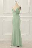 Satin Spaghetti Straps Light Green Bridesmaid Dress Formal Evening Dresses
