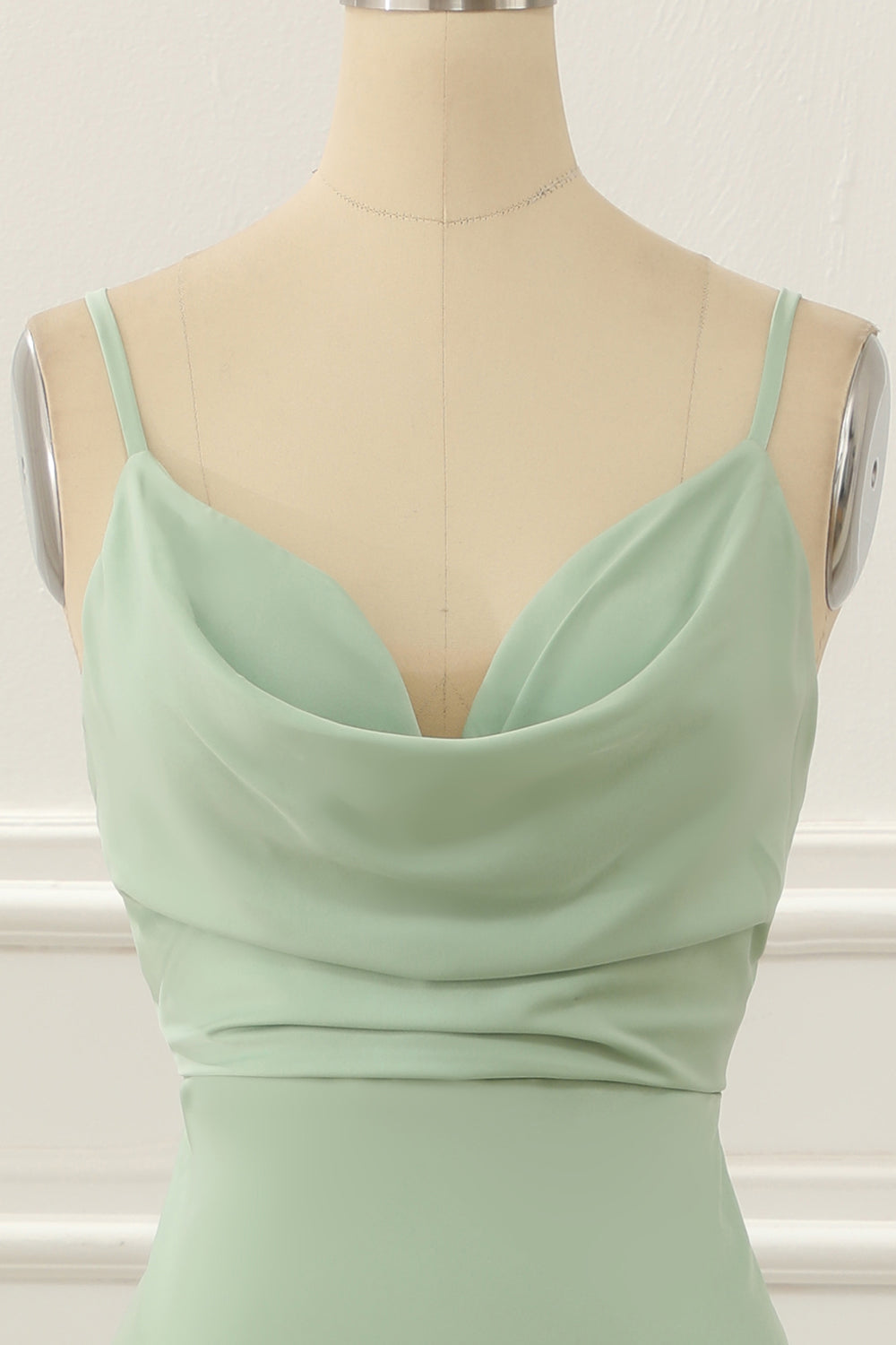 Satin Spaghetti Straps Light Green Bridesmaid Dress Formal Evening Dresses