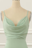 Satin Spaghetti Straps Light Green Bridesmaid Dress Formal Evening Dresses