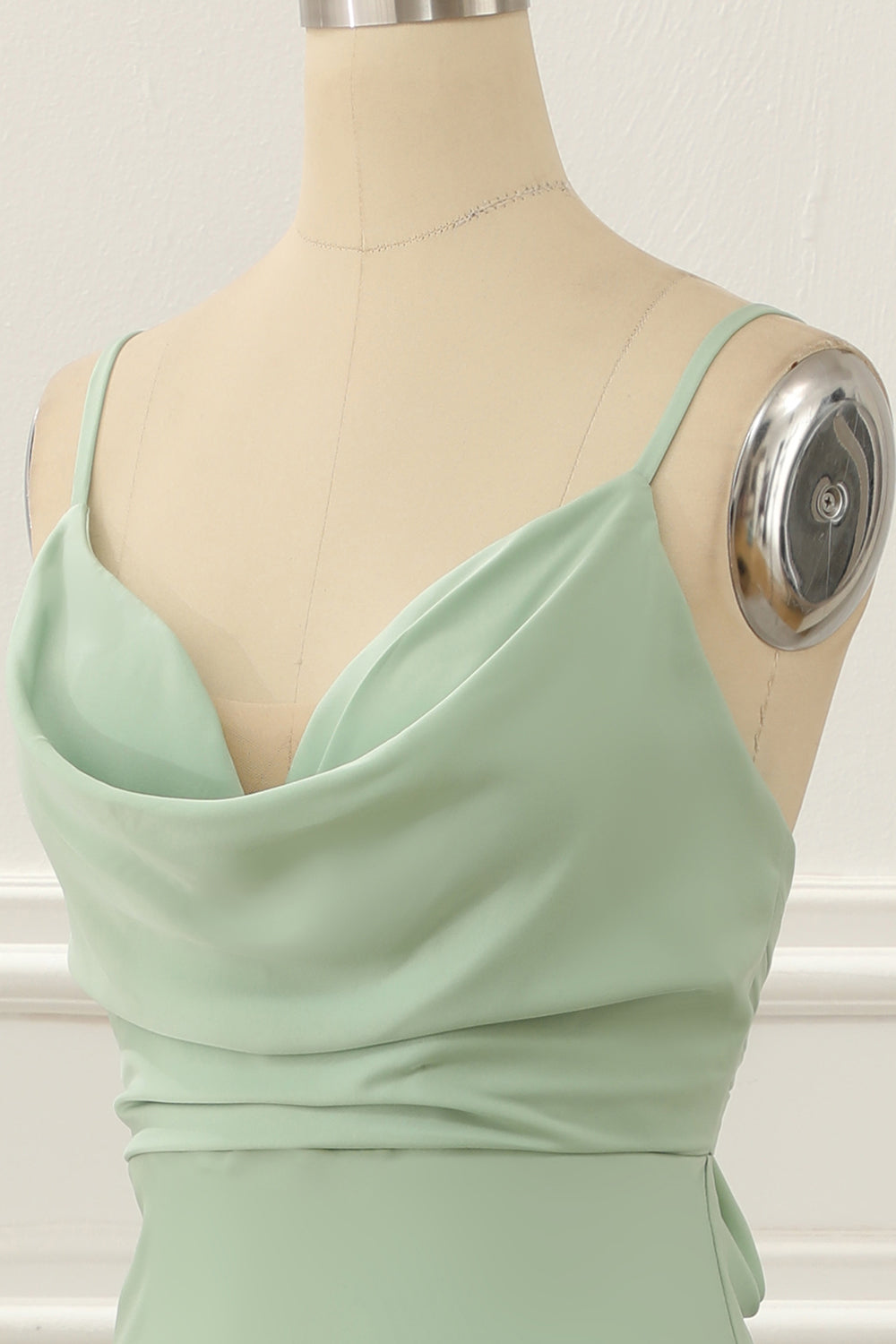 Satin Spaghetti Straps Light Green Bridesmaid Dress Formal Evening Dresses