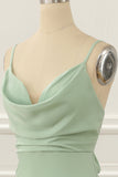 Satin Spaghetti Straps Light Green Bridesmaid Dress Formal Evening Dresses