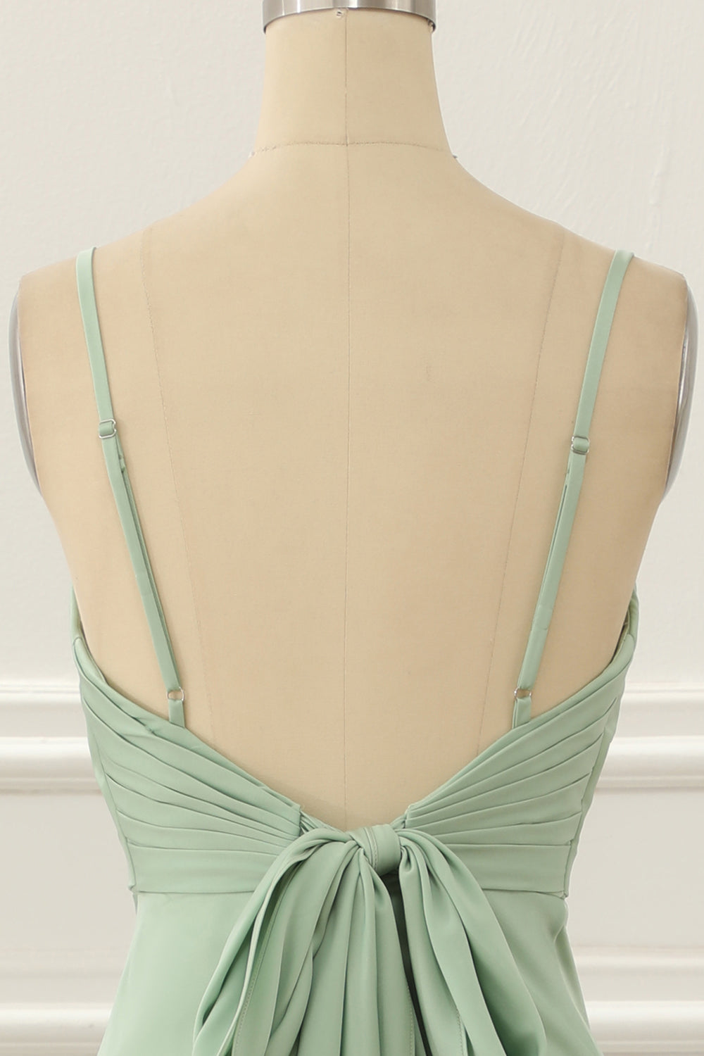Satin Spaghetti Straps Light Green Bridesmaid Dress Formal Evening Dresses