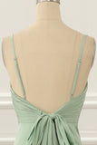 Satin Spaghetti Straps Light Green Bridesmaid Dress Formal Evening Dresses