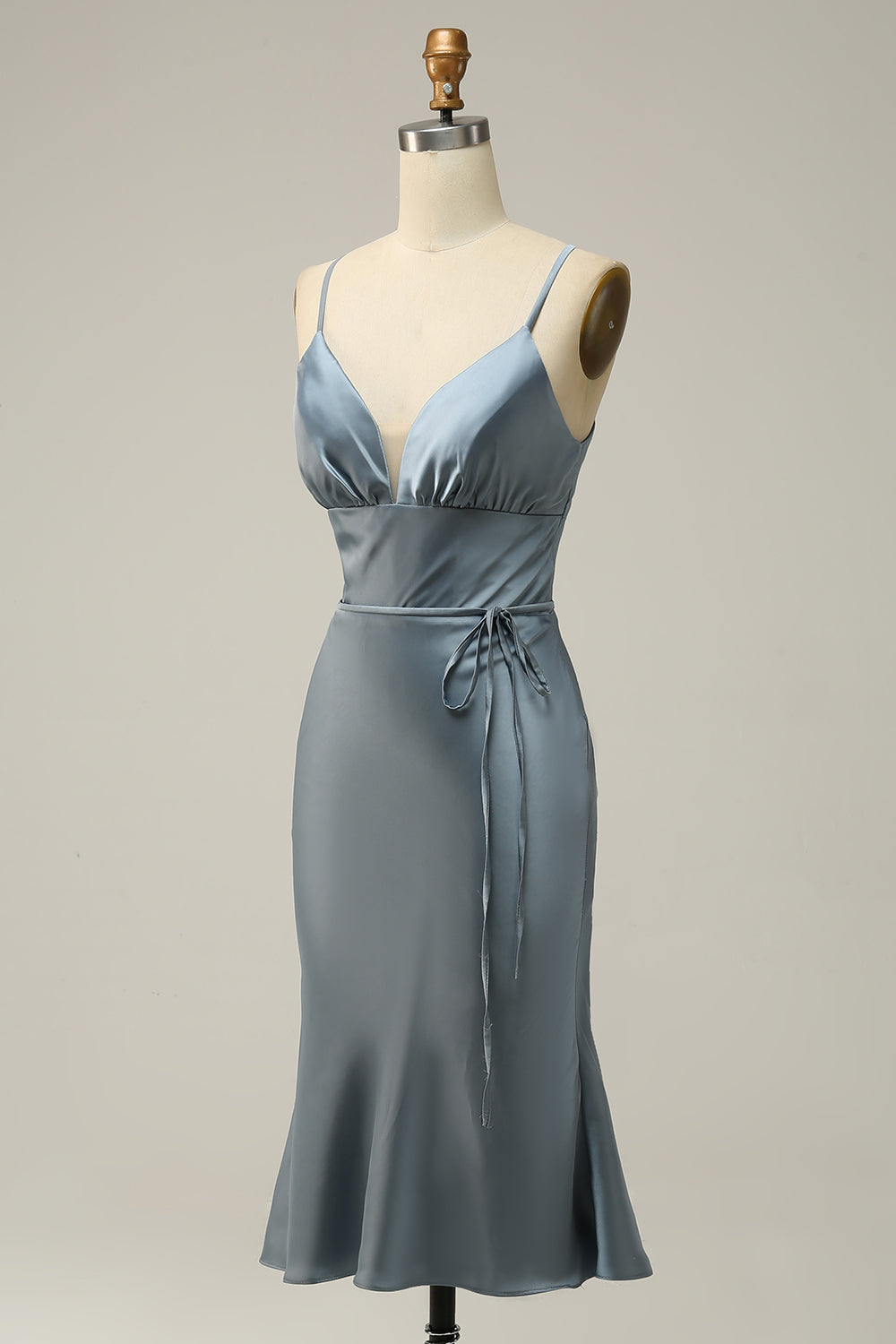 Spaghetti Straps Satin Blue Bridesmaid Dress Formal Evening Dresses