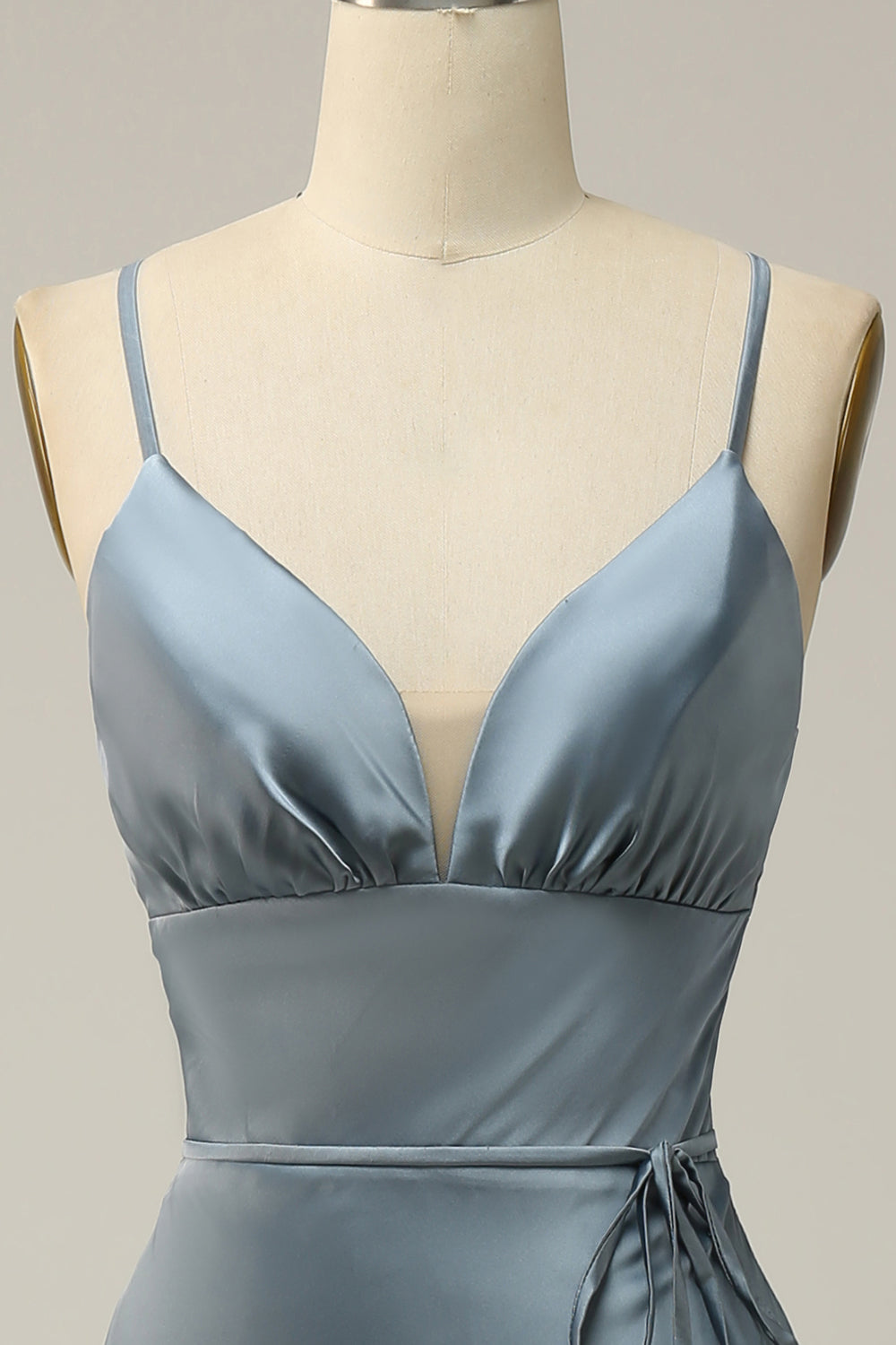 Spaghetti Straps Satin Blue Bridesmaid Dress Formal Evening Dresses