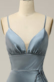 Spaghetti Straps Satin Blue Bridesmaid Dress Formal Evening Dresses