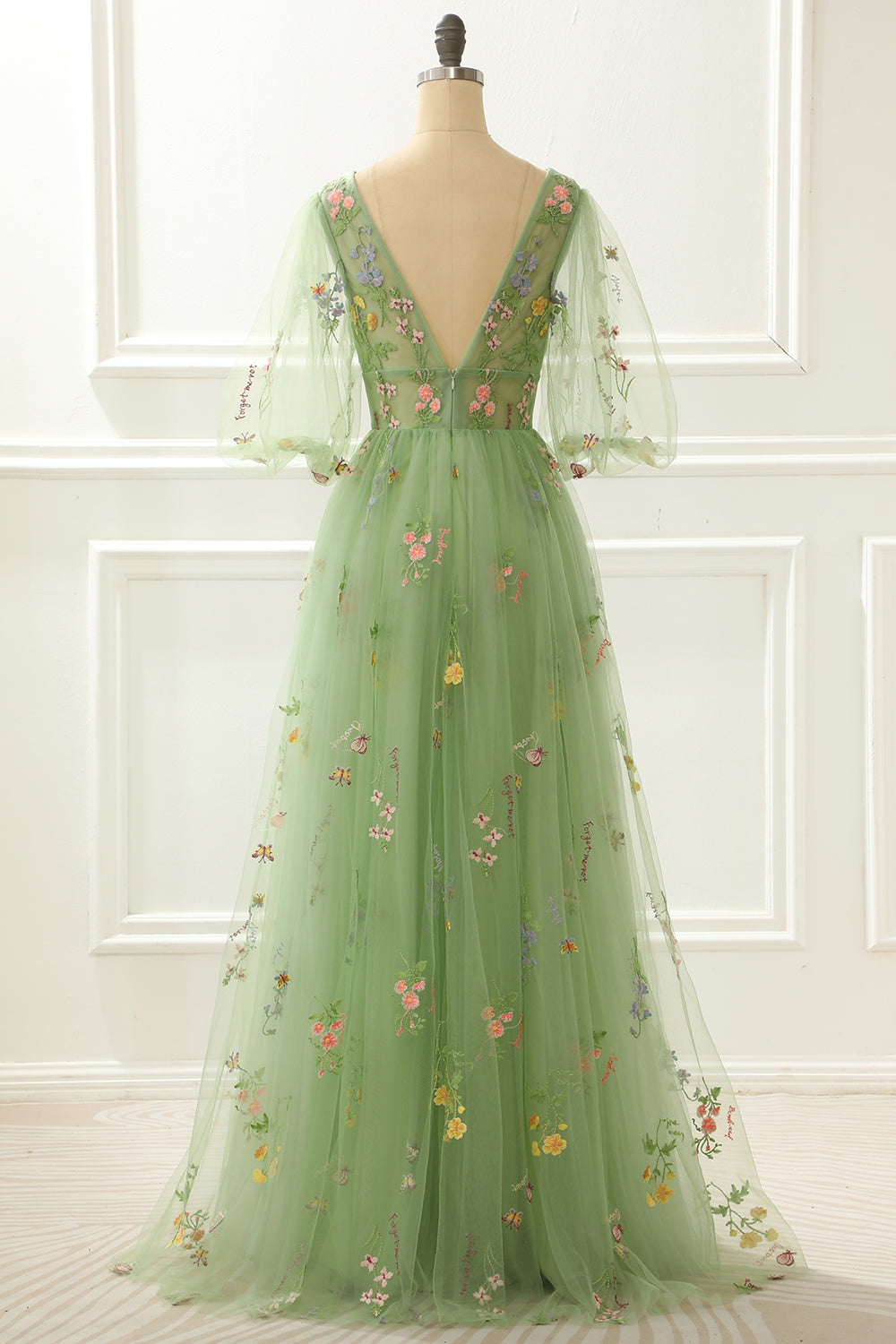 A-Linie Grünes Prinzessinnen-Ballkleid mit Stickerei Formelle Abendkleider