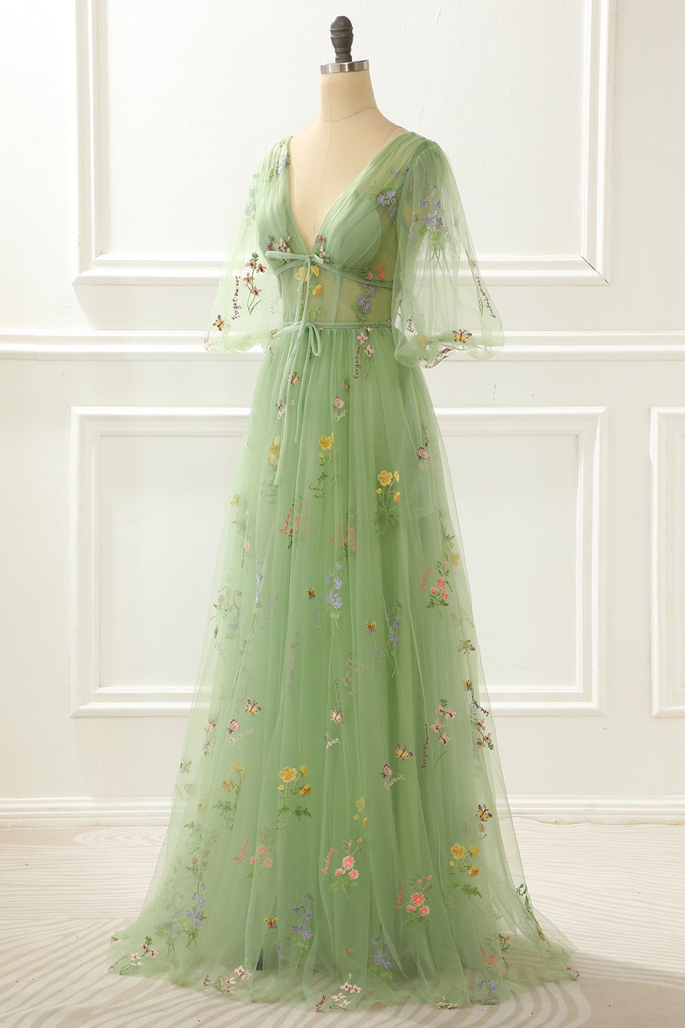 A-Linie Grünes Prinzessinnen-Ballkleid mit Stickerei Formelle Abendkleider