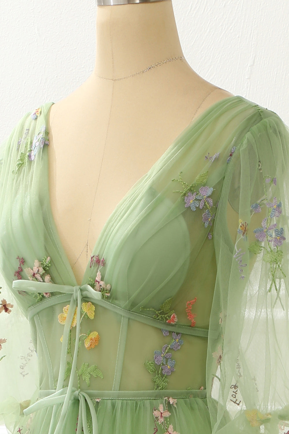A-Linie Grünes Prinzessinnen-Ballkleid mit Stickerei Formelle Abendkleider