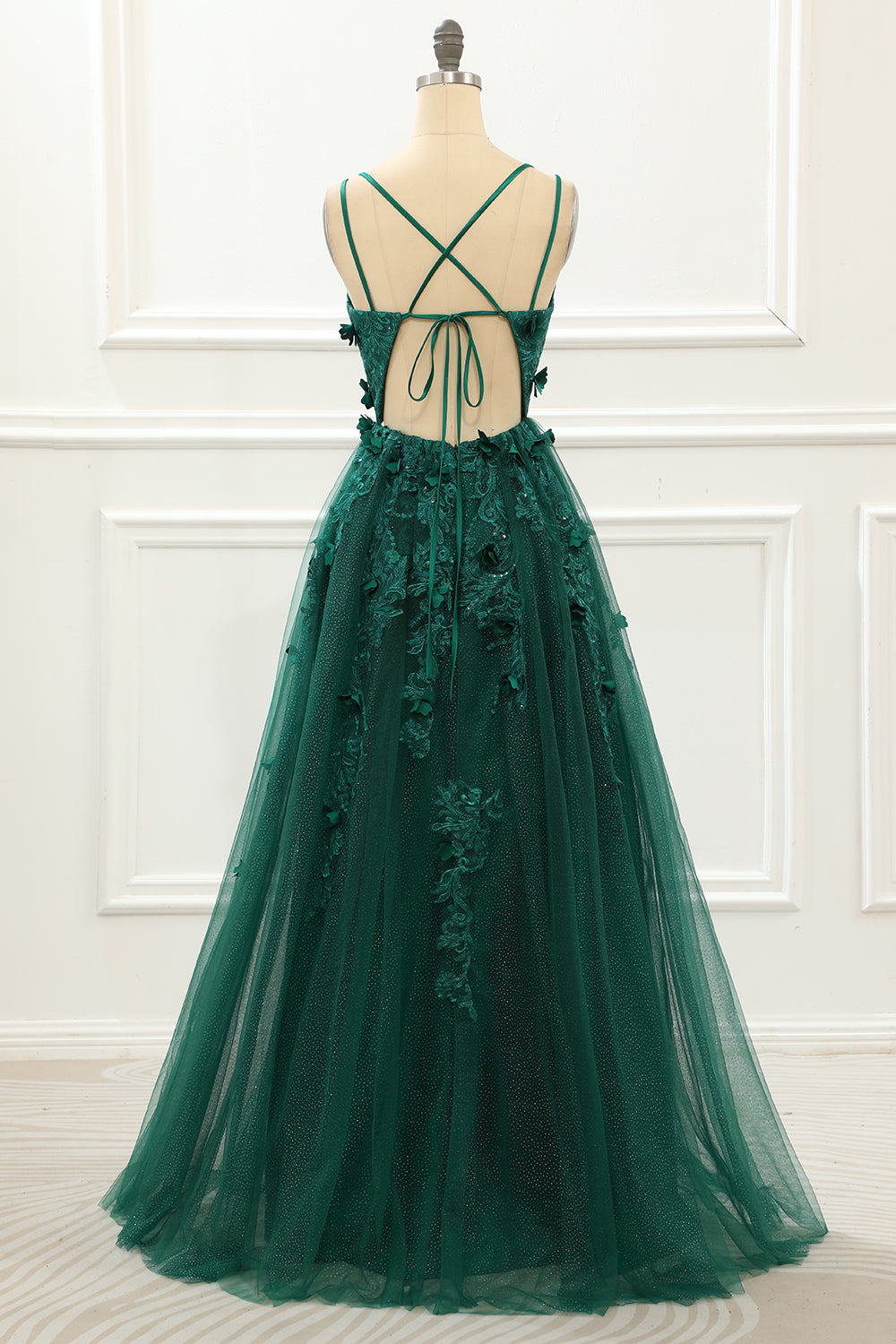 Vestido de fiesta de tul verde oscuro con apliques y corte A, vestidos de noche formales con encaje