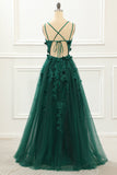 Vestido de fiesta de tul verde oscuro con apliques y corte A, vestidos de noche formales con encaje