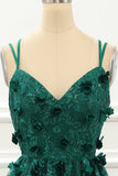 Vestido de fiesta de tul verde oscuro con apliques y corte A, vestidos de noche formales con encaje