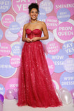 Strapless Red Tulle A Line Corset Prom Dress Formal Evening Dresses Gowns