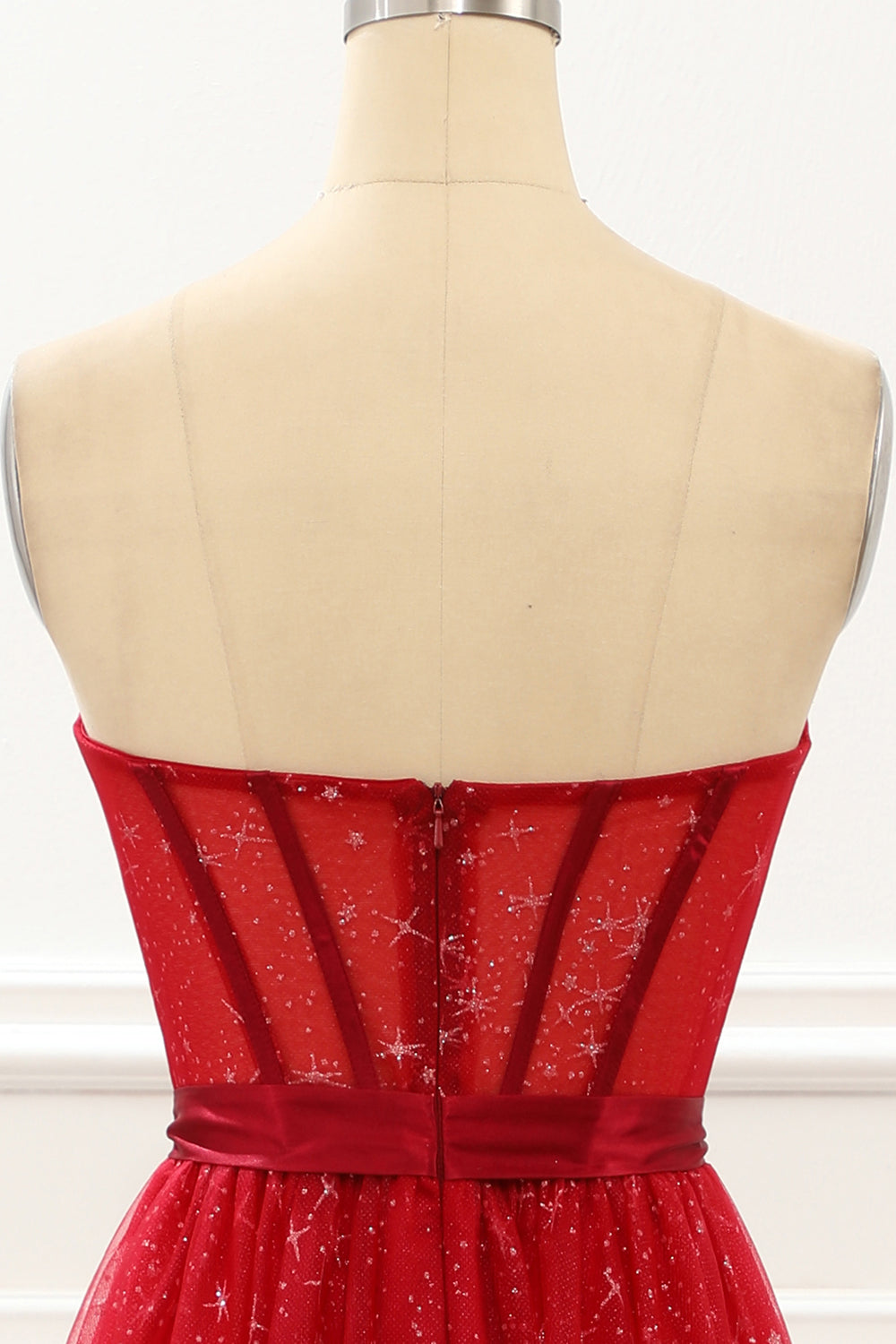 Strapless Red Tulle A Line Corset Prom Dress Formal Evening Dresses Gowns