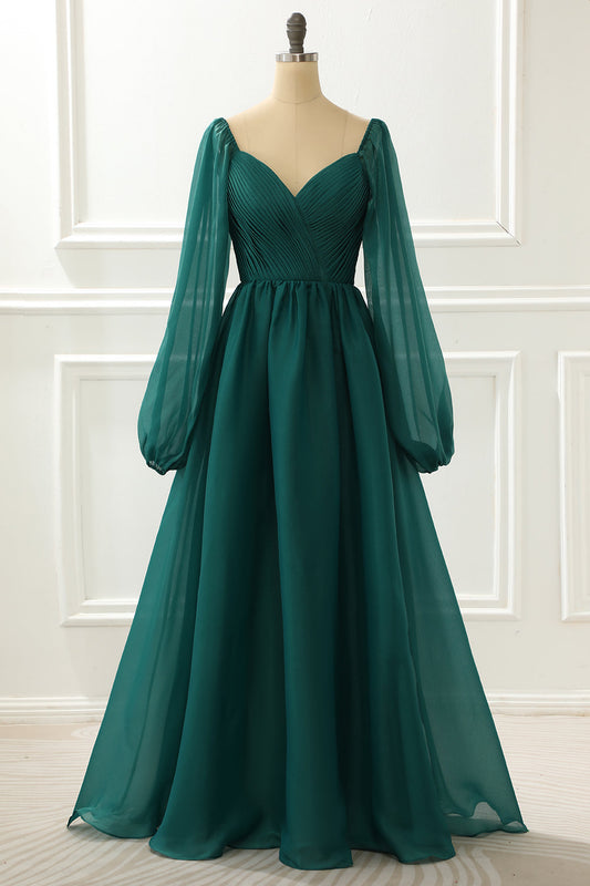 A Line Long Sleeves Prom Dress with Ruffles Evening Mother of the Bride Dresses Gowns