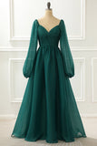 A Line Long Sleeves Prom Dress with Ruffles Evening Mother of the Bride Dresses Gowns