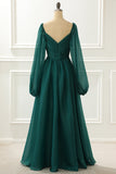 A Line Long Sleeves Prom Dress with Ruffles Evening Mother of the Bride Dresses Gowns