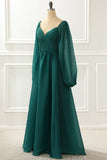 A Line Long Sleeves Prom Dress with Ruffles Evening Mother of the Bride Dresses Gowns