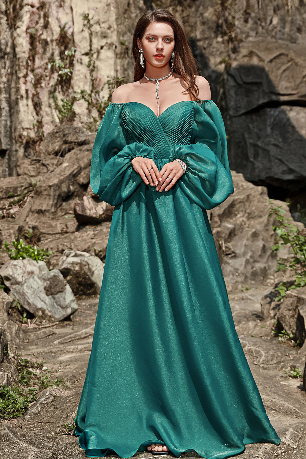 A Line Long Sleeves Prom Dress with Ruffles Evening Mother of the Bride Dresses Gowns