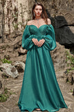 A Line Long Sleeves Prom Dress with Ruffles Evening Mother of the Bride Dresses Gowns