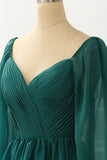A Line Long Sleeves Prom Dress with Ruffles Evening Mother of the Bride Dresses Gowns