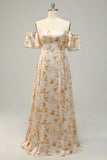 Vestido de dama de honor largo amarillo con hombros descubiertos y corte A, vestidos de noche formales
