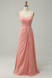 A-Linie Spaghettiträger Blush Langes Brautjungfernkleid Formelle Abendkleider