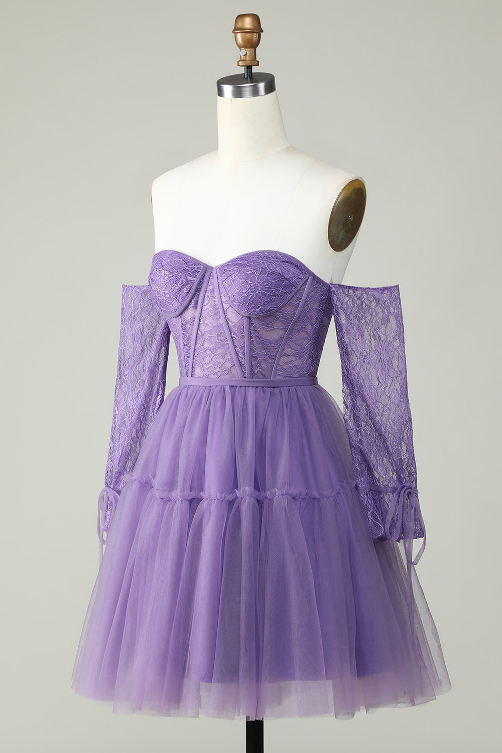 Off the Shoulder A Line Black Corset Homecoming Dress with Lace Long Sleeves Prom Cocktail Gowns