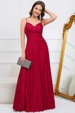 A Line Spaghetti Straps Burgundy Long Bridesmaid Dress Prom Formal Evening Dresses