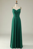 A Line Spaghetti Straps Burgundy Long Bridesmaid Dress Prom Formal Evening Dresses