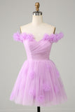 Cute A Line Off the Shoulder Pink Short Homecoming Dress with Flowers Prom Cocktail Dresses