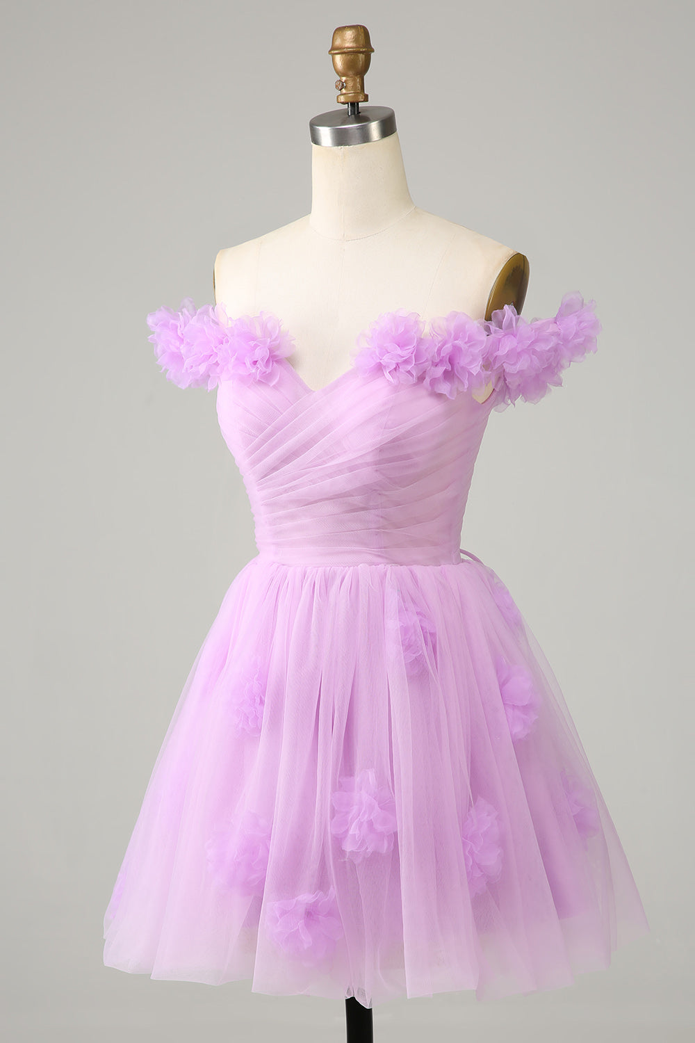 Cute A Line Off the Shoulder Lavender Short Homecoming Dress with Flowers Prom Cocktail Dresses