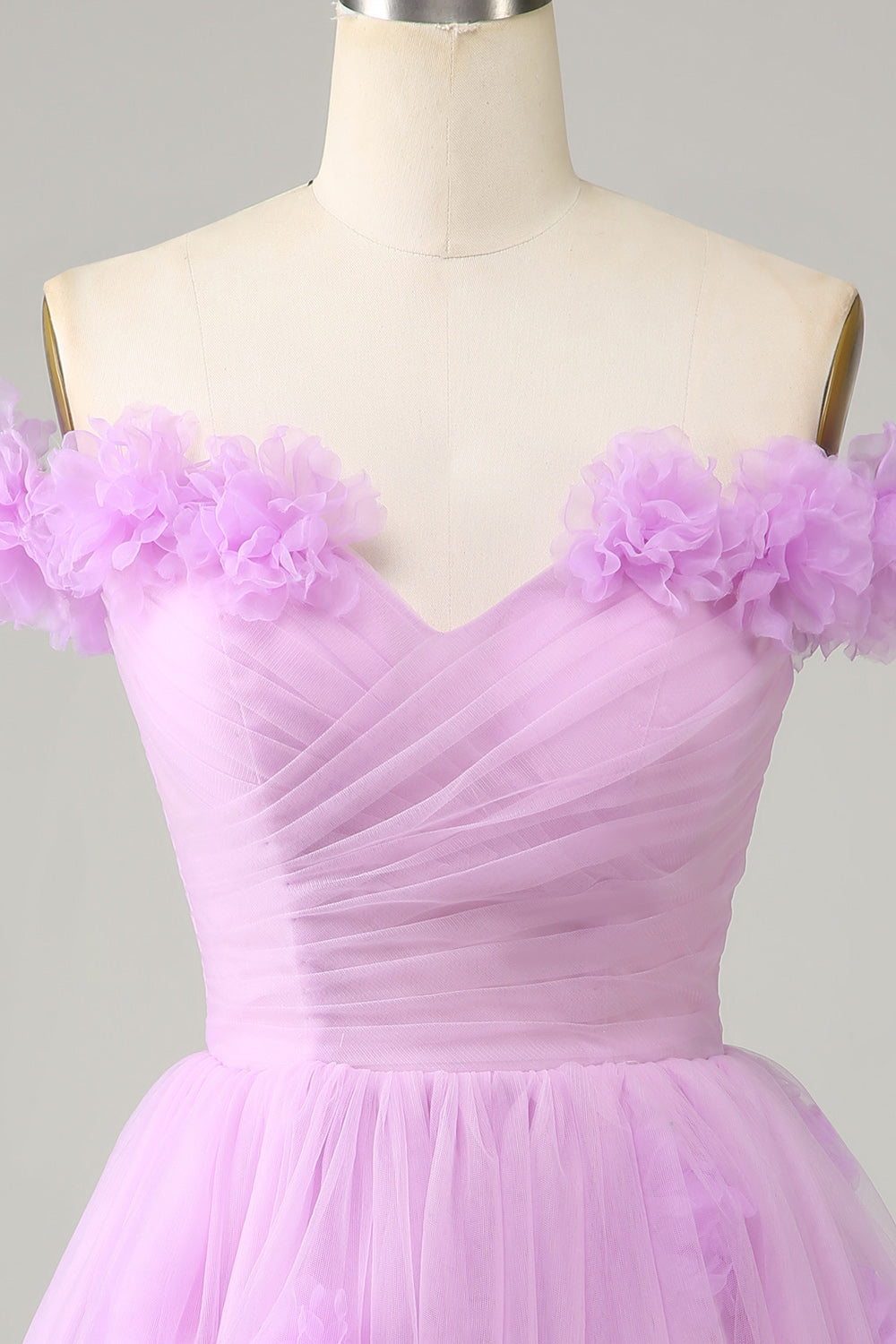 Cute A Line Off the Shoulder Lavender Short Homecoming Dress with Flowers Prom Cocktail Dresses