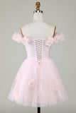 Cute A Line Off the Shoulder Pink Short Homecoming Dress with Flowers Prom Cocktail Dresses