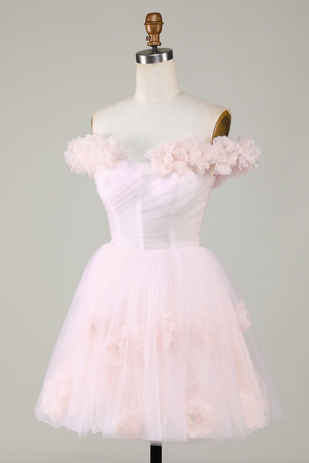 Cute A Line Off the Shoulder Lavender Short Homecoming Dress with Flowers Prom Cocktail Dresses