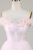 Cute A Line Off the Shoulder Lavender Short Homecoming Dress with Flowers Prom Cocktail Dresses