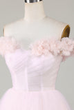 Cute A Line Off the Shoulder Lavender Short Homecoming Dress with Flowers Prom Cocktail Dresses