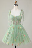 Green A-Line Corset Homecoming Dress with Embroidered Prom Cocktail Dresses