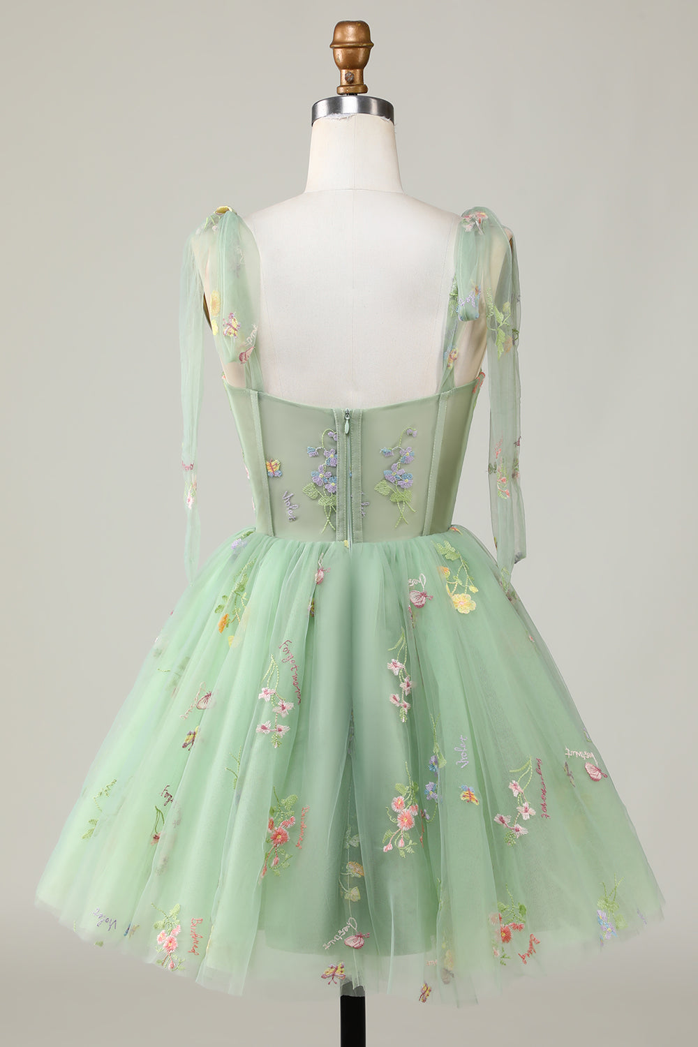 Green A-Line Corset Homecoming Dress with Embroidered Prom Cocktail Dresses