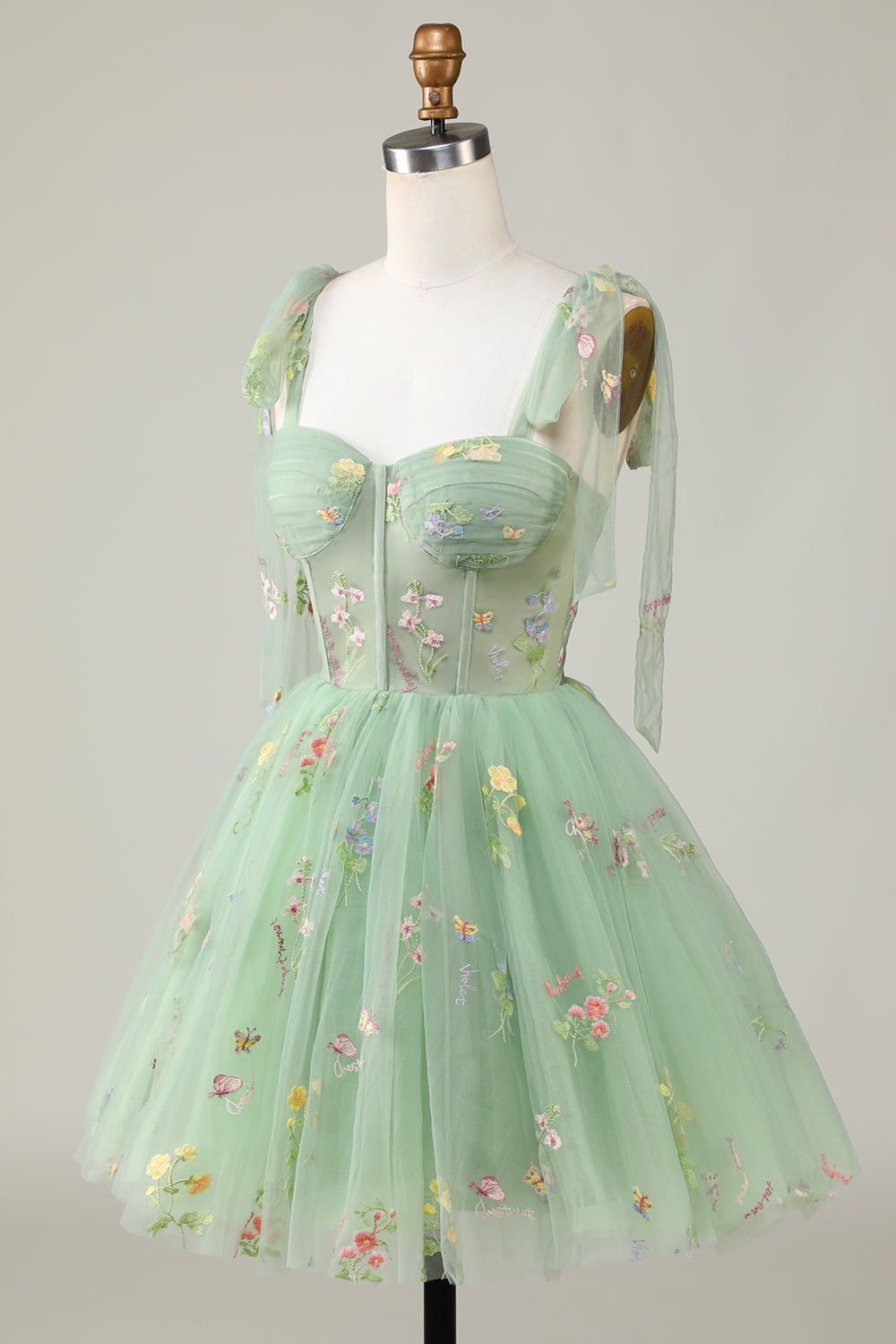 Green A-Line Corset Homecoming Dress with Embroidered Prom Cocktail Dresses