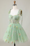 Green A-Line Corset Homecoming Dress with Embroidered Prom Cocktail Dresses