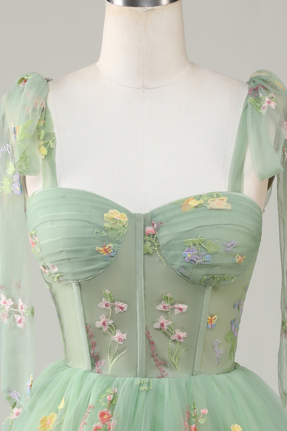 Green A-Line Corset Homecoming Dress with Embroidered Prom Cocktail Dresses
