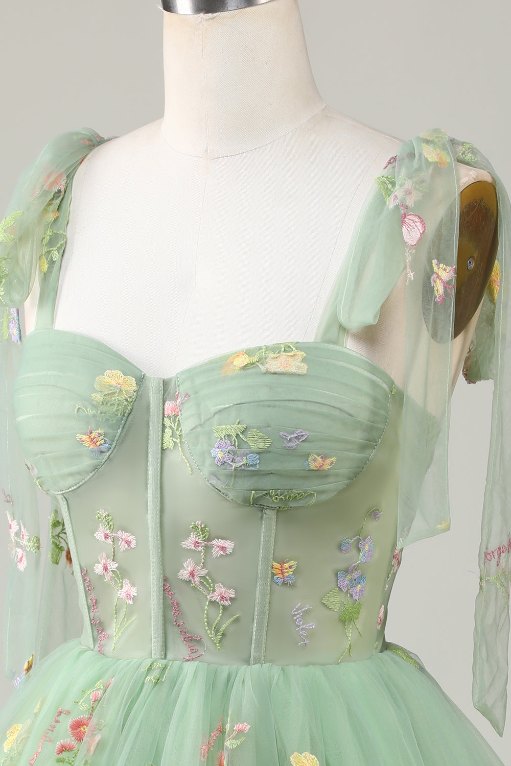 Green A-Line Corset Homecoming Dress with Embroidered Prom Cocktail Dresses